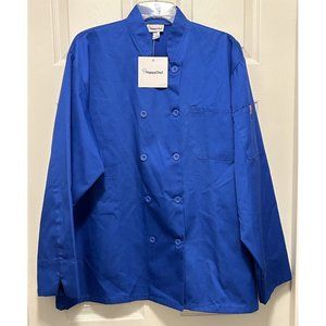 NEW Happy Chef Cook Unisex Blue Coat Long Sleeve Size Large Style #403